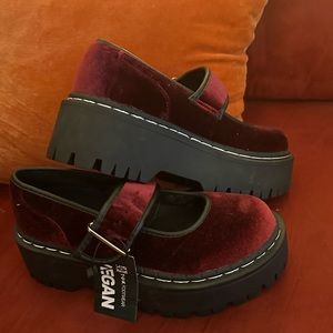 Burgundy Velvet double decker Mary Janes